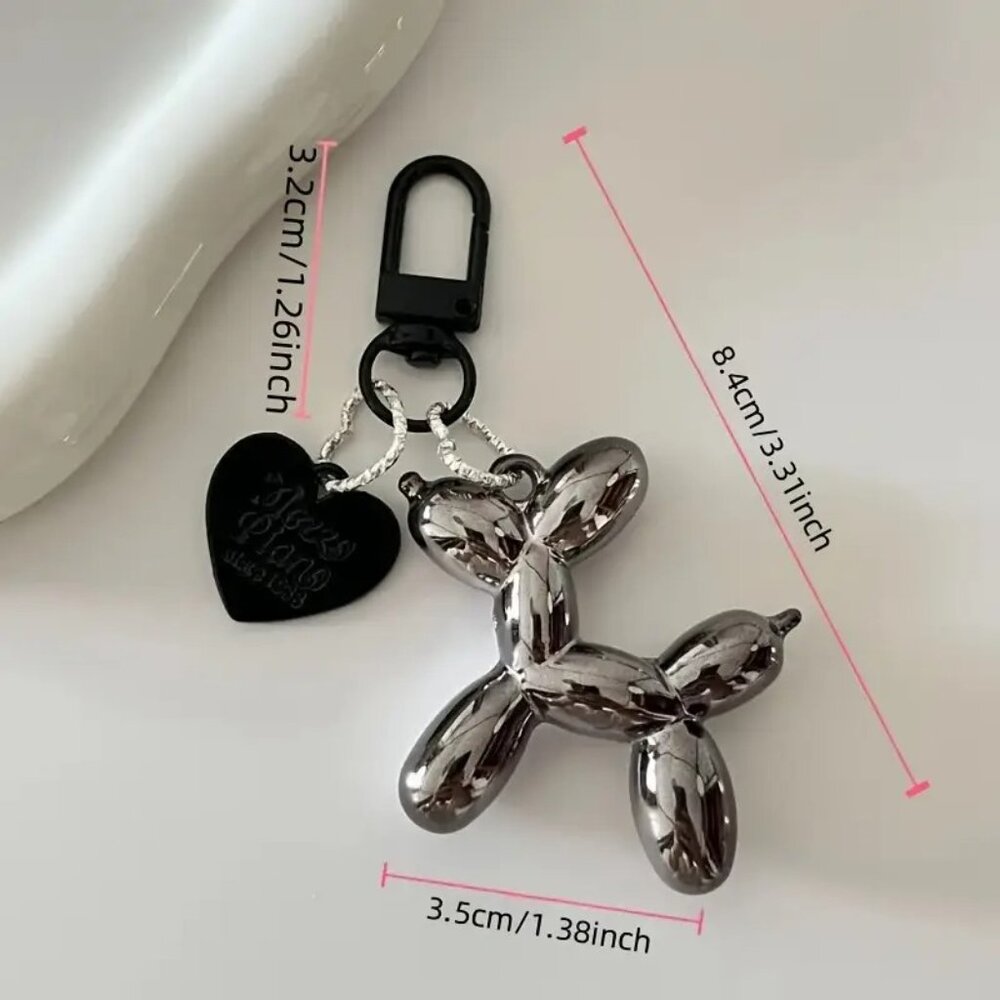 Set of 2 Cute Balloon Dog with ball & heart Charm Keychains Mirror - Picture 7 of 7